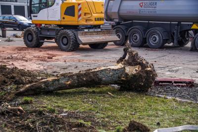 Pfullingen: LKW kommt von Bundesstrasse ab- faehrt in Firmengelaende